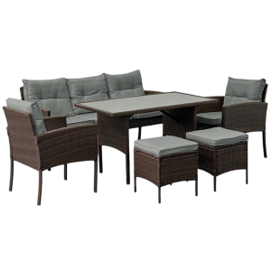 ZESTAW MEBLI OGRODOWYCH TECHNORATTAN MEBLE KOMPLET SOFA SFS078 BRĄZ SZARE PODUSZKI