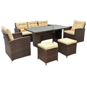 ZESTAW MEBLI OGRODOWYCH TECHNORATTAN MEBLE KOMPLET SOFA SFS020 BRĄZ BEŻOWE PODUSZKI
