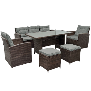 ZESTAW MEBLI OGRODOWYCH TECHNORATTAN MEBLE KOMPLET SOFA SFS020 BRĄZ SZARE PODUSZKI